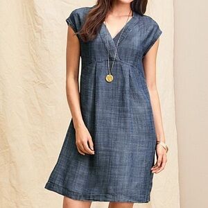 Lilla P Indigo Chambray V-Neck Cap Sleeve Dress